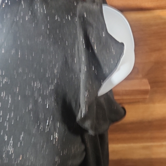 Elegant Black Glitter Ruffle Sleeve Women's Blouse - Picture 3 of 7